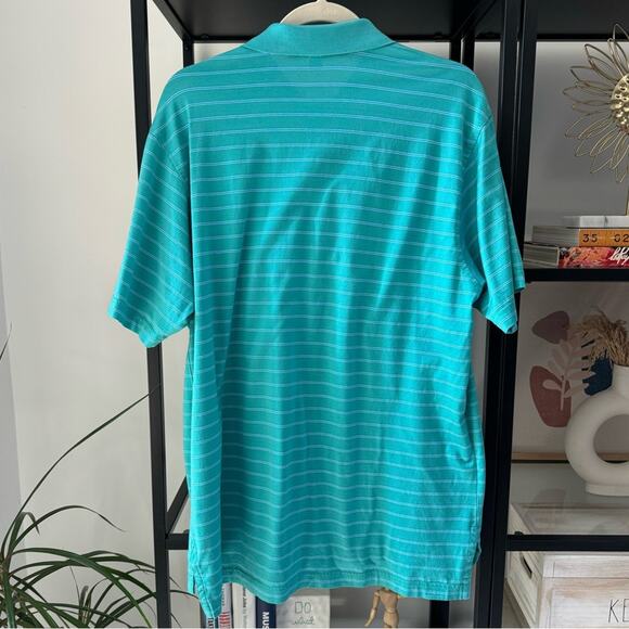 Peter Millar Green Blue Striped Short Sleeve Pullover Golf Polo Men’s Medium - Picture 3 of 6